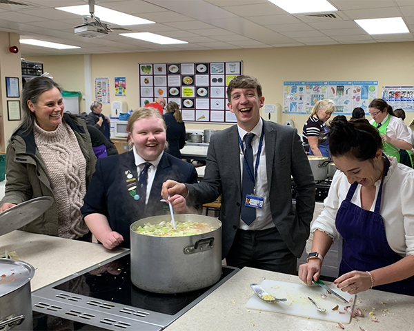 Beccy Murrell, Amy and St Christopher’s staff all pitch-in to help make the soup for the homeless charities.