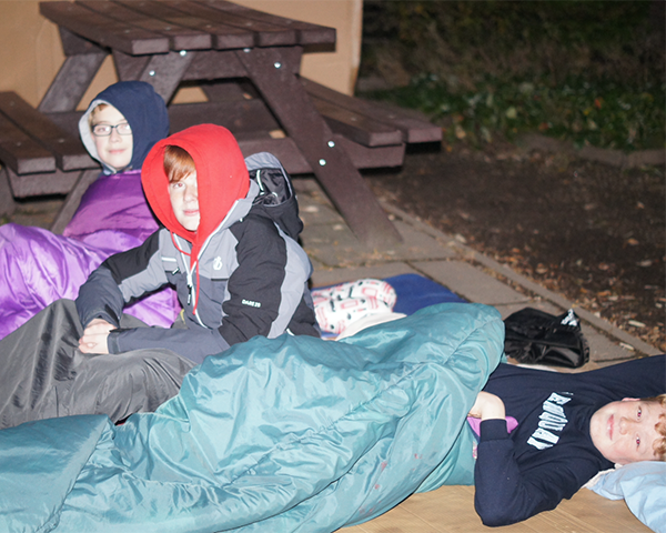 Year 9 boys bed down for the night.